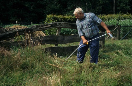 oude_gebruiken/79 Hooiberg, gras maaien met de zei